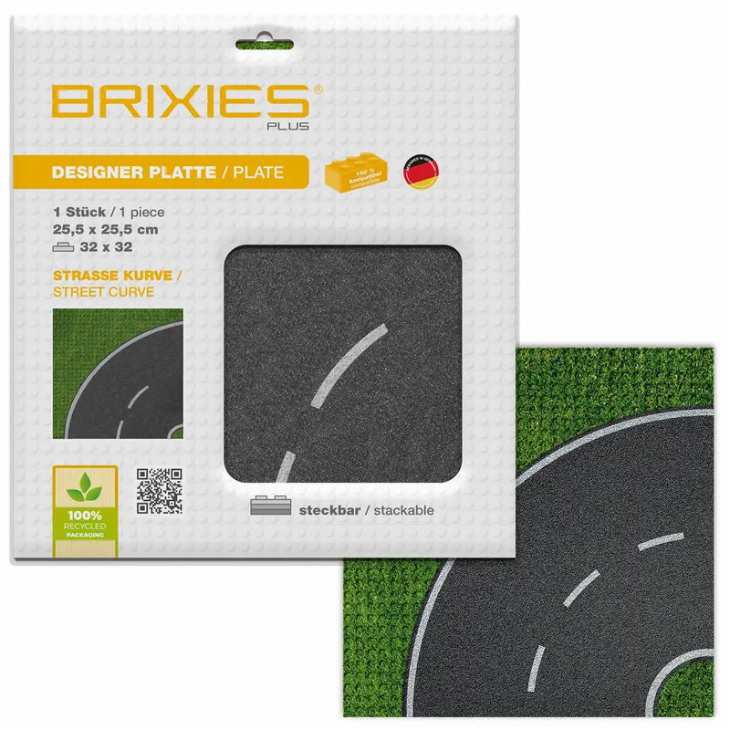 Brixies® Bodenplatte Straße Kurve 32x32cm